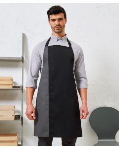 Premier Contrast Bib Apron – Stylish Durable Apron, Self-Fabric Neck, Sliding Adjusting Buckle, Two Front Side Pockets