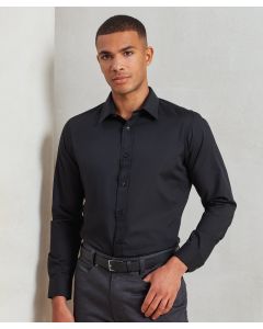 Premier Poplin Fitted Long Sleeve Shirt for Men – Slim Fit, Stiff Collar, Front Button Placket, Double-Button Cuffs