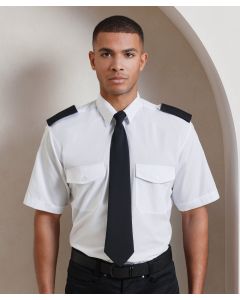 Premier Short Sleeve Pilot Shirt – Men’s Security Workwear, Stiffened Collar, Epaulette Tabs, Lightweight, Multiple Sizes