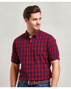 Premier Mulligan Check Cotton Long Sleeve Shirt – Cotton Yarn-Dyed Poplin, Lightweight, Smart-Casual Workwear