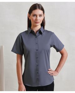 Premier Women’s Short Sleeve Poplin Blouse – Rounded Bottom Hem, Soft Collar, Easy Care Fabric