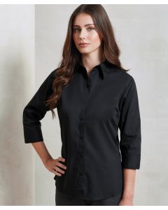Premier Women's Poplin Blouse – Quarter Sleeves, Collared Neck, Front Button Placket, Shirttail Hem
