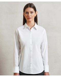 Premier Supreme Women's Poplin Shirt – Long Sleeves w/ Cuffs, Point Collar, Button-Front Placket, Semi-Fitted, Shirttail Hem