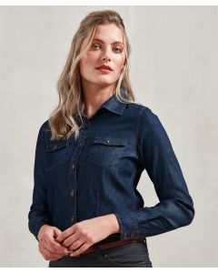 Premier Women's Jeans Stitch Denim Shirt – Cotton Ring-Spun Denim, Contrast Stitch Detail, Chest Pockets, Soft Collar, Lightweight