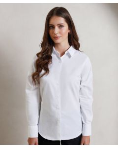 Premier Women’s Signature Oxford Long Sleeve Shirt – Wrinkle Free Finish, Soft Collar Styling, Rounded Bottom Hem