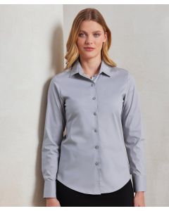 Premier Women's Long Sleeve Blouse – Buttoned Cuffs, Point Collar, Front Button Placket, Shirttail Hem