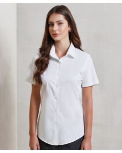 Premier Women’s Stretch Cotton Poplin Short Sleeve Blouse – Cotton Combine, Super Soft, Stretchy, Soft Cut Away Collar