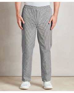 Premier Pull-on Chef’s Trousers – Check, Elastic Waist, Rear Pockets, Zip Fly