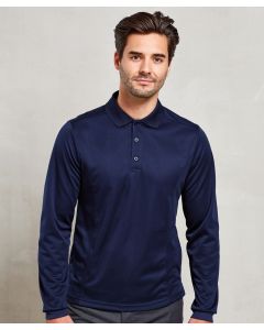 Premier Contrast Long Sleeve Polo T-Shirt – Coolchecker® Fabric, Polo Collar, 3-Button Placket, Straight Hem