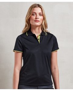 Premier Women’s Contrast Coolchecker® Polo – Contrast Tipped Collar Details, Placket, Arm Cuffs, Three Button Plackets