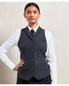 Premier Women's Herringbone Waistcoat – Wool Blend, 4-Button, Lapel Collar, Lined