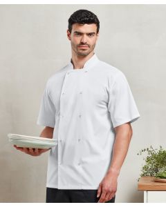 Premier Studded Front Short Sleeve Chef’s Jacket – Unisex, Wrap Style Front
