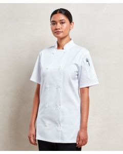 Premier Women’s Short Sleeve Chef’s Jacket – Lightweight, Tailored Fit, Pen Pocket