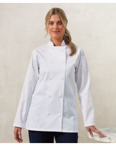 Premier Women's Long Sleeve Chef's Jacket – 10-Button Wrap Over, Pen Pocket