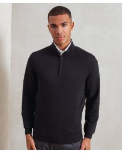 Premier 1/4 Zip Knitted Sweater – Collar Fastening, Cotton Rich Yarn, Set In Sleeve & Ribbed Knit Cuffs