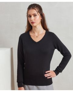Premier Women's V-Neck Knitted Sweater – Stretch Fit, Long Sleeves with Rib Cuffs, Gauge Knit, Plain