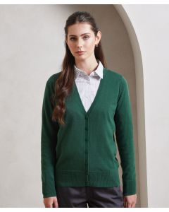 Premier Women’s Button-Through Knitted Cardigan – Long Sleeves V Neck, Fine Gauge Knit, Button Fastening