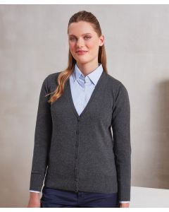 Premier Women’s Button-Through Knitted Cardigan – Long Sleeves V Neck, Fine Gauge Knit, Button Fastening