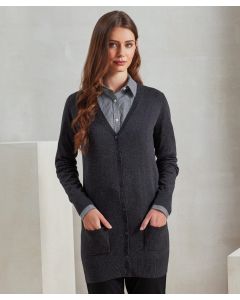 Premier Women's Longline Knitted Cardigan – Long Length, Cotton Rich Yarn, Self Coloured Button, Two Front Patch Pocket