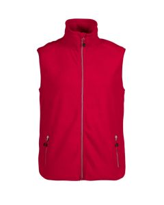 Printer Red Sideflip Fleece Vest – Elastic Tape, Front Pocket, Thick Fleece Fabric, Full Length Zip Closure, Decorative Flatlock Seams