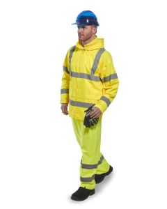 Portwest Hi-Vis Rain Jacket - Waterproof Safety Workwear Jacket, Extremely Practical and Waterproof, Hi-Vis Rain Trouser