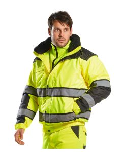 Portwest Hi-Vis Classic Bomber Jacket - Classic Bomber Jacket, Detachable Fur Liner, Removable Sleeves and Detachable Collar