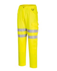 Portwest Eco Hi-Vis Trousers - Durable Safety Work Trousers, Extendable Leg Length, Rule Pocket, Half Elasticated Waist