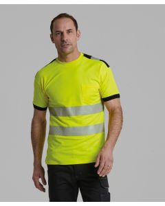 Portwest PW3 Hi-Vis T-Shirt - Short Sleeve Breathable Safety Tee, Side Vents for Added Comfort, Crew Neck, Moisture- Wicking Fabric