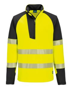 Portwest PW3 Hi-vis ¼-Zip Sweatshirt – Thumbhole for Secure Fit, One Zip Back Pocket, Easy-Grip, Raglan Sleeves