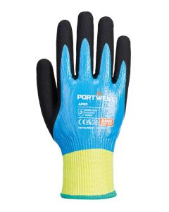 Portwest Cut D13 Nitrile Aqua Gloves AP50 - High Grip Safety Gloves, Double Dipping for Maximum Liquid Repellency, Sandy Finish