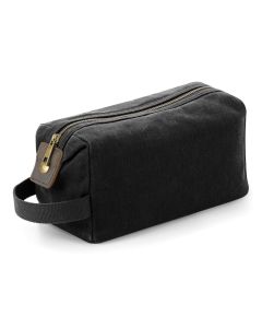 Quadra Heritage Waxed Canvas Wash Bag - Travel Toiletry Bag, Leather Trim Durable Canvas Wash Bag, Organiser Kit