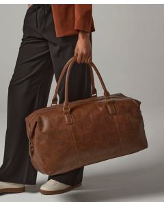 NuHide® Weekender – Stylish PU Weekender Bag with Pinstriped Lining & Snap-Fastening Ends, Self-Fabric Carry Handles