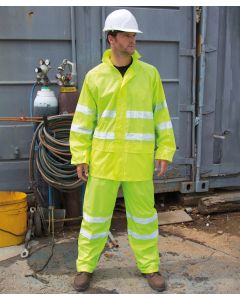 Result Safeguard High Viz Waterproof Suit – Durable Two-Piece, Safety Rainwear Set, Stowable Bag, Taped Seams