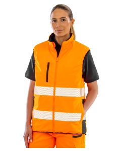 Result Safeguard Reversible Soft Padded Gilet - High Visibility, Reflective Safety Bodywarmer, Warm Stretch Zip Pockets