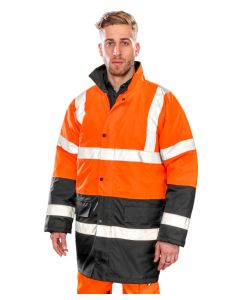 Result Core Motorway Two-Tone Safety Coat – Reflective Bands, Durable & Practical, High-Visibility, Storm Flap Covered Large Pockets