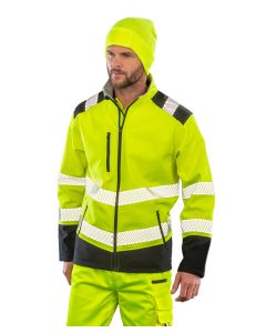Result Safeguard Printable Ripstop Safety Softshell Jacket – Durable Hi-Vis Workwear, Stand-up Collar, Zipped Pockets