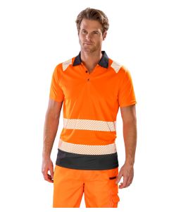 Result Genuine Recycled Safety Polo Shirt – Breathable, Stretchy & Hi-Vis Performance Wear, Contrast Black Panel and Collar