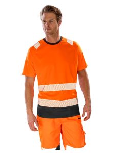 Result Genuine Recycled Safety T-Shirt – High-Visibility Soft Stretch Fabric Eco-Friendly & Breathable, Contrast Black Panel and Collar