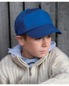 Result Headwear Junior Cotton Cap – 5-Panel Full Profile, No Centre Seam, One Size, Pre-Curved Peak, Stitched Eyelets