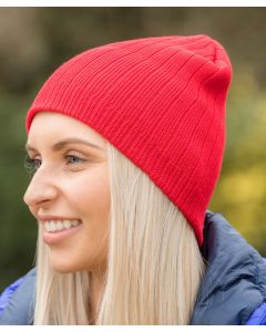 Result Winter Essentials Cotton Knitted Beanie Hat - Double Knit Embroidery, Full Size, Unisex Beanie Cap, Double Thickness