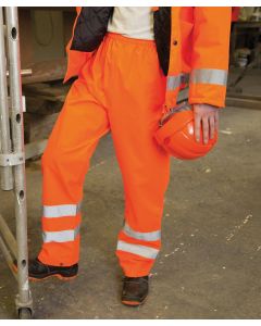 Result Safeguard Safety High-Viz Trousers - Waterproof Windproof Reflective Work Pants, Elasticated Waist