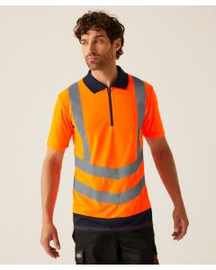 Regatta High Visibility Pro Hi-Vis Polo T-Shirt – Rib Collar, Quarter Zip