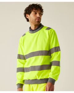 Regatta High Visibility Hi-vis Pro Contrast Crew Neck Sweatshirt - Fleece Safety Work Top, Ribbed Collar, Hem