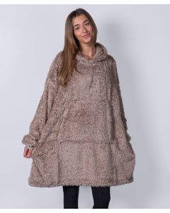 Ribbon Teddy Bear Fabric Hoodie – Oversized Teddy Fleece Hoodie with Large Hood Pocket, Soft Plush, Warm Unisex Fit