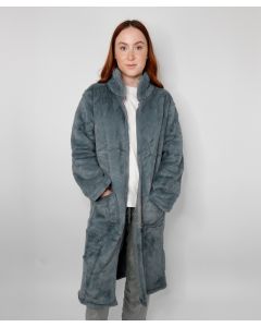 Ribbon Luxury Eskimo Faux Fur Zipped Gown - Sherpa Lined, Oversized Dressing Gown, Zip Front, Housecoat Warm Winter Robe
