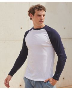 SF Clothing Long Sleeve Baseball T-Shirt – Contrast Raglan Sleeve and Ribbed Neck with Back- Neck Tape, Long-Line