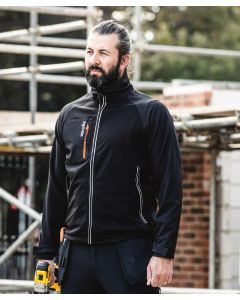 Scruffs Trade Flex Softshell Jacket – Lightweight, Water-Resistant, 4-Way Stretch, Fleece-Lined Collar, Slim Fitting