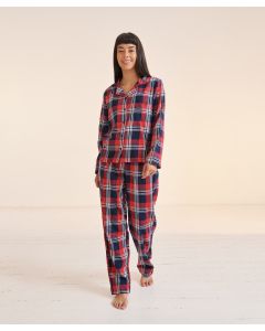 SF Clothing Women’s Tartan Lounge Set – Classic Flannel Design with Button-Front Shirt & Elastic Waist, Collar and Pearlised Button