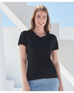 SF Clothing Feel Good Women’s Stretch V-Neck T-Shirt – V- Neck with Back Neck Binding and Soft Stretchy Rib Neckline