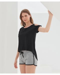 SF Clothing T-Shirt with Drop Detail – Short Sleeved Raglan T-Shirt with Drop Tail and Openings on Shoulders, Removable Skinnifit Label